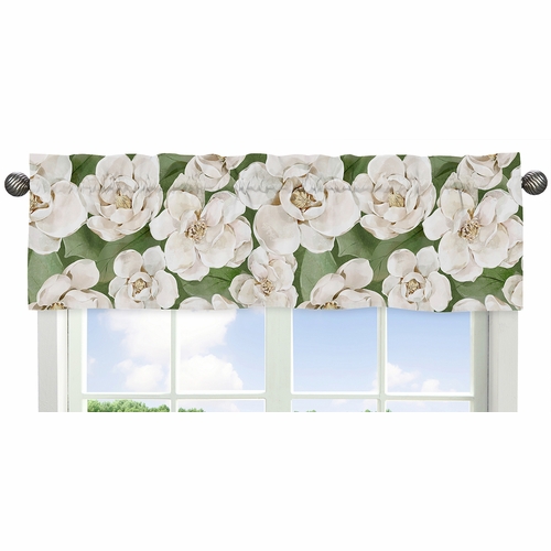 Watercolor Magnolia Sage Green and Ivory Collection Window Valance