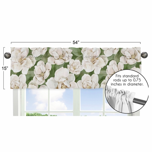 Watercolor Magnolia Sage Green and Ivory Collection Window Valance - alt image 4