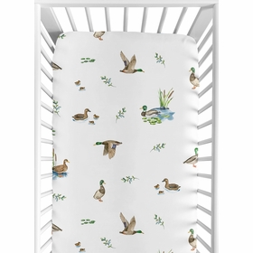 Watercolor Mallard Ducks Collection Crib Sheet