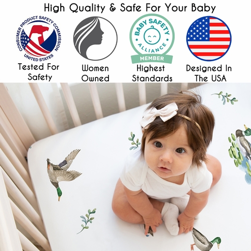 Watercolor Mallard Ducks Collection Crib Sheet - alt image 2