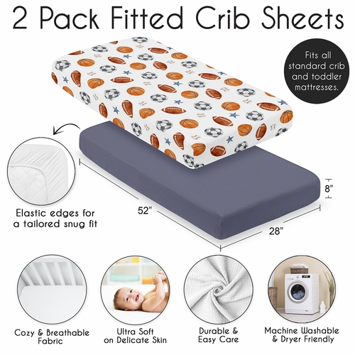 Watercolor Sports Theme  100% Cotton Muslin 2 Pack Crib Sheets - alt image 3