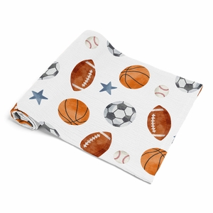 Watercolor Sports Theme  100% Cotton Muslin Baby Swaddle Receiving Blanket