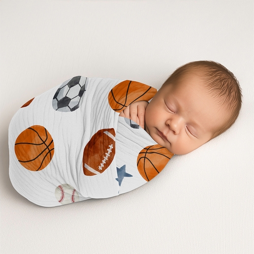 Watercolor Sports Theme 100% Cotton Muslin Baby Swaddle Receiving Blanket - alt image 2