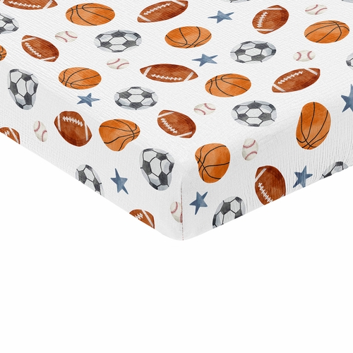 Watercolor Sports Theme  100% Cotton Muslin Crib Sheet