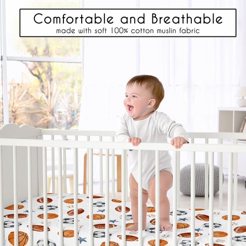 Watercolor Sports Theme  100% Cotton Muslin Crib Sheet - alt image 1