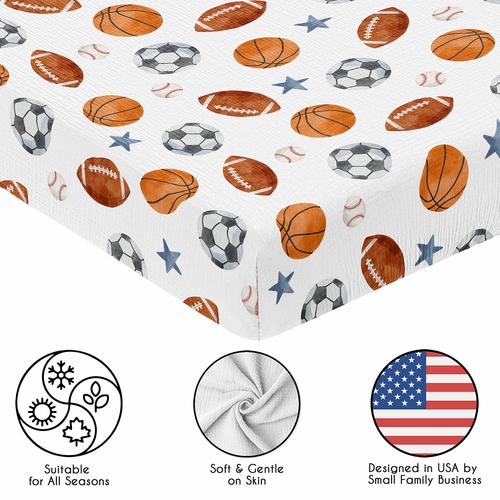 Watercolor Sports Theme  100% Cotton Muslin Crib Sheet - alt image 4