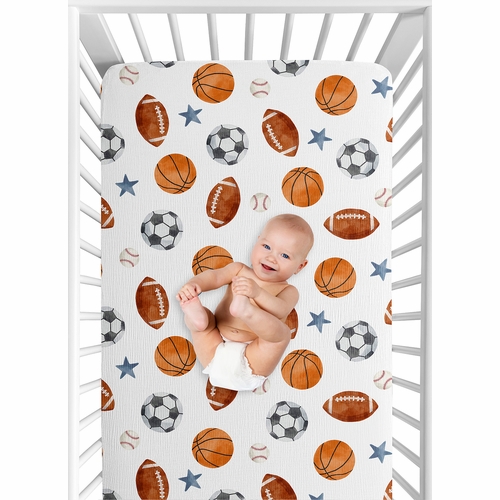 Watercolor Sports Theme  100% Cotton Muslin Crib Sheet - alt image 5
