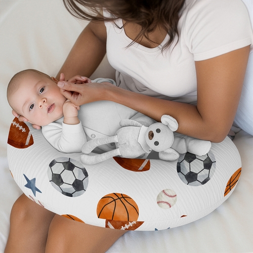 Watercolor Sports Theme 100% Cotton Muslin Nursing Breastfeeding Pillow Cover Case (Pillow Not Included) - alt image 1