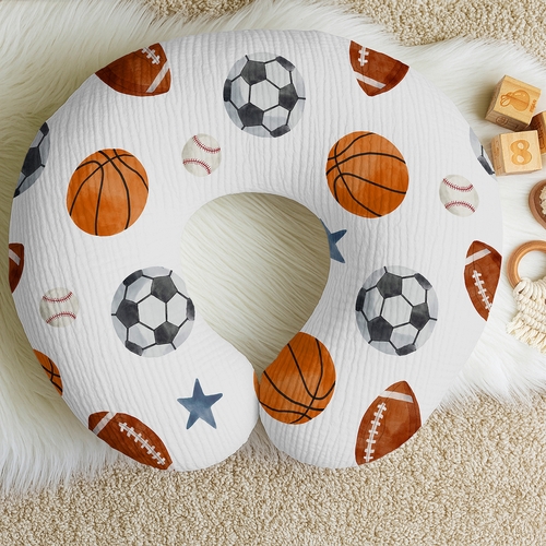 Watercolor Sports Theme 100% Cotton Muslin Nursing Breastfeeding Pillow Cover Case (Pillow Not Included) - alt image 3