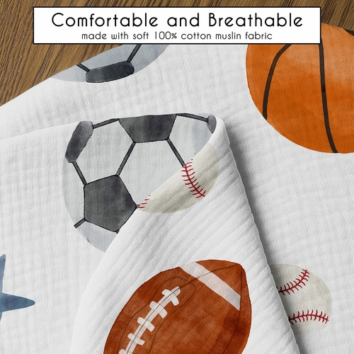 Watercolor Sports Theme 100% Cotton Muslin Nursing Breastfeeding Pillow Cover Case (Pillow Not Included) - alt image 4