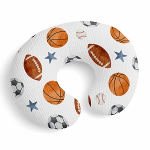 Watercolor Sports Theme  100% Cotton Muslin Nursing Breastfeeding Pillow Cover Case (Pillow Not Included)