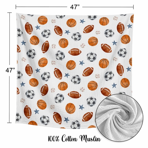 Watercolor Sports Theme 2 Pack 100% Cotton Muslin Baby Swaddle Receiving Blankets - alt image 3