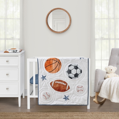 Watercolor Sports Theme 3 Piece Mini Crib Bedding Set