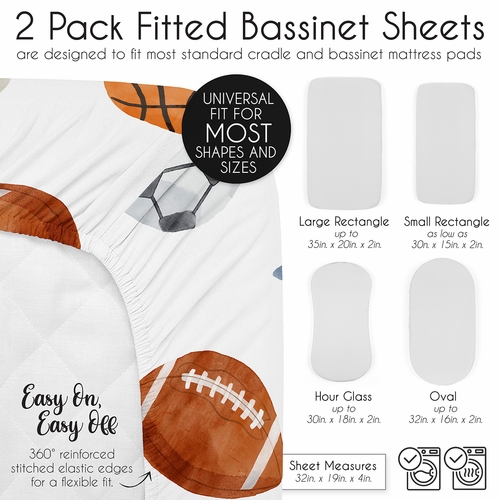 Watercolor Sports Theme Collection 2 Pack Baby Bassinet Fitted Sheets - alt image 5