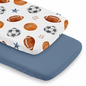 Watercolor Sports Theme Collection 2 Pack Baby Bassinet Fitted Sheets