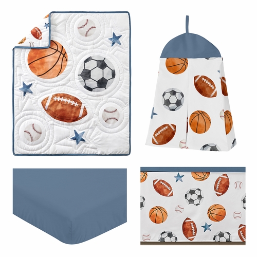 Watercolor Sports Theme Collection 4 Piece Crib Bedding - alt image 1