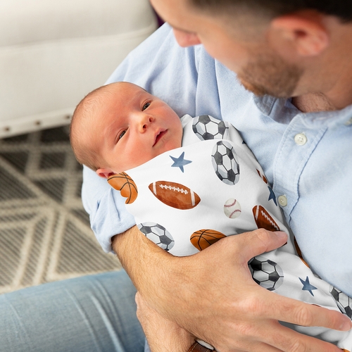Watercolor Sports Theme Collection Baby Swaddle Blanket - alt image 2