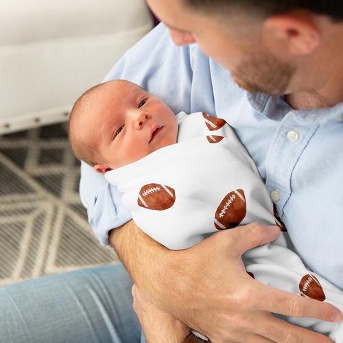 Watercolor Sports Theme Collection Baby Swaddle Blanket - Football Print - alt image 2