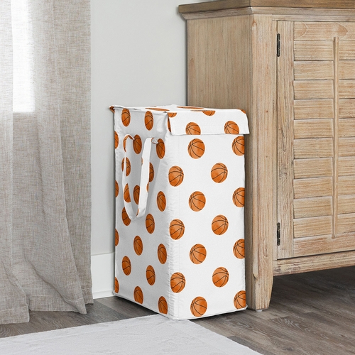 Watercolor Sports Theme Collection - Basketball Print Laundry Hamper with Handles - alt image 1