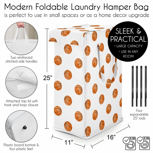 Watercolor Sports Theme Collection - Basketball Print Laundry Hamper with Handles - alt image 4