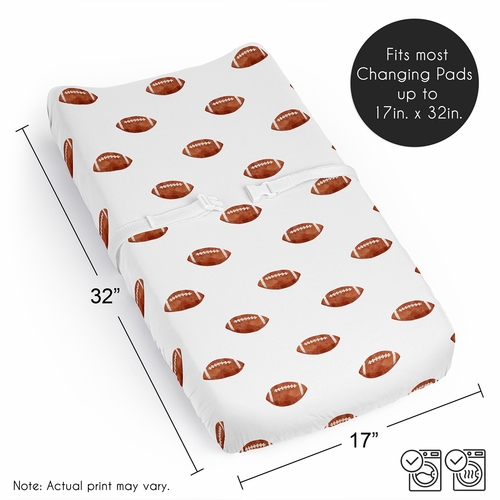 Watercolor Sports Theme Collection Changing Pad Cover Sheet - Football Print - alt image 5