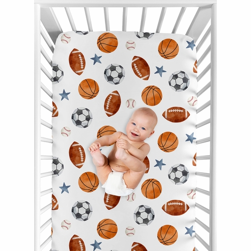 Watercolor Sports Theme Collection Crib Sheet - alt image 3