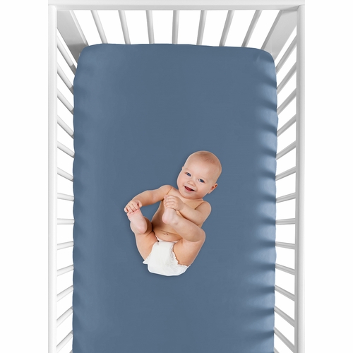 Watercolor Sports Theme Collection Crib Sheet - Solid Slate Blue - alt image 3