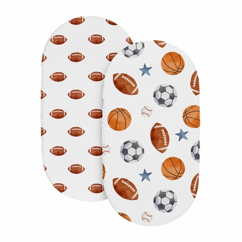 Watercolor Sports Theme Collection - Football Print 2 Pack Baby Bassinet Fitted Sheets - alt image 1