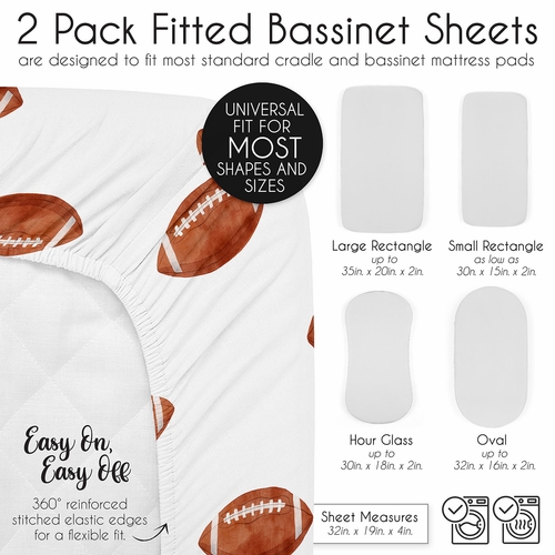 Watercolor Sports Theme Collection - Football Print 2 Pack Baby Bassinet Fitted Sheets - alt image 5