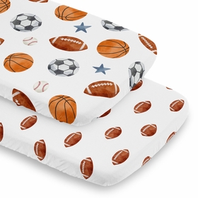 Watercolor Sports Theme Collection - Football Print 2 Pack Baby Bassinet Fitted Sheets