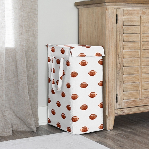 Watercolor Sports Theme Collection - Football Print Laundry Hamper with Handles - alt image 1