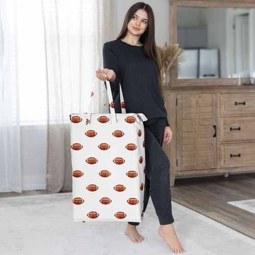 Watercolor Sports Theme Collection - Football Print Laundry Hamper with Handles - alt image 3