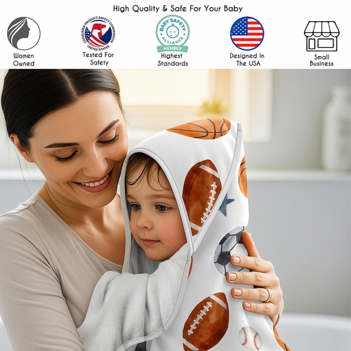 Watercolor Sports Theme Collection Hooded Baby Towels - Toddler Bath Towel - alt image 1
