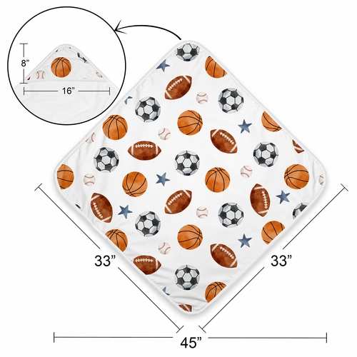 Watercolor Sports Theme Collection Hooded Baby Towels - Toddler Bath Towel - alt image 3
