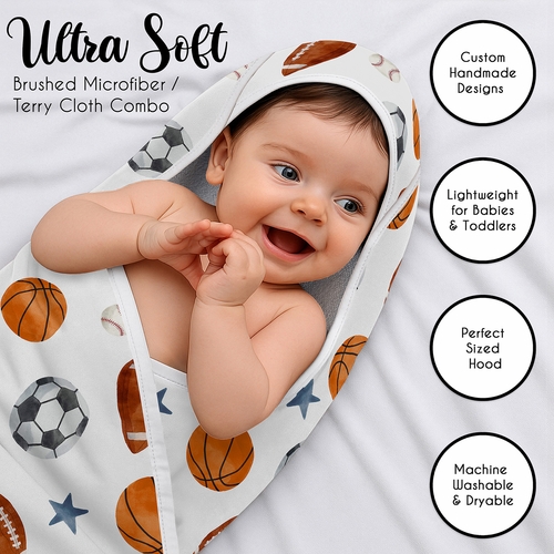 Watercolor Sports Theme Collection Hooded Baby Towels - Toddler Bath Towel - alt image 4