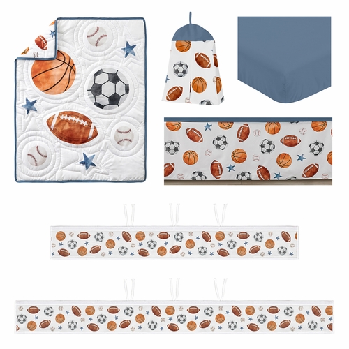 Watercolor Sports Theme Collection Sweet Jojo Designs 6 Piece Crib Bedding + BreathableBaby Breathable Mesh Liner - alt image 1