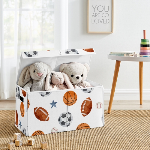 Watercolor Sports Theme Fabric Toy Bin Storage - alt image 1