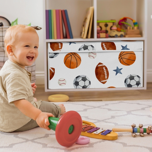 Watercolor Sports Theme Fabric Toy Bin Storage - alt image 2