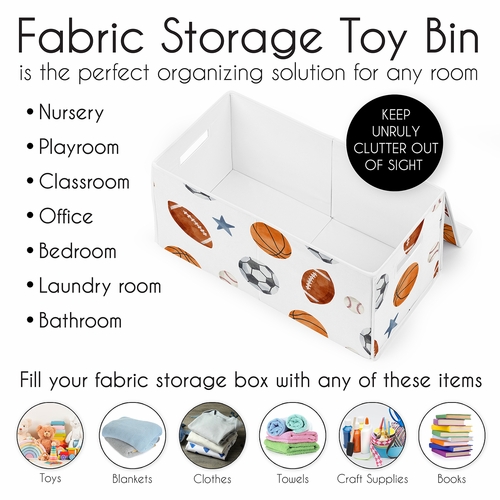 Watercolor Sports Theme Fabric Toy Bin Storage - alt image 4