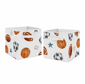Watercolor Sports Theme Foldable Fabric Storage Bins