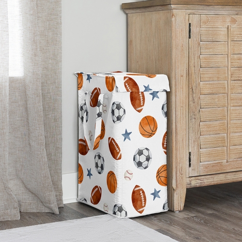 Watercolor Sports Theme Laundry Hamper with Handles - alt image 1