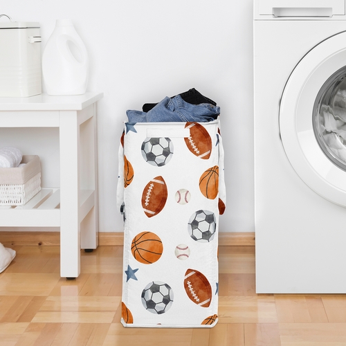 Watercolor Sports Theme Laundry Hamper with Handles - alt image 2