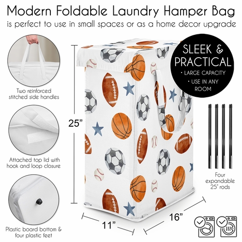 Watercolor Sports Theme Laundry Hamper with Handles - alt image 4