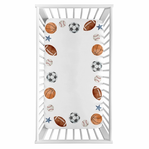 Watercolor Sports Theme Photo Op Crib Sheet - alt image 1