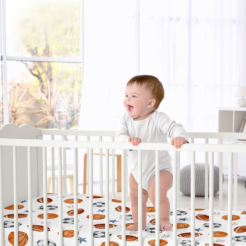 Watercolor Sports Theme Satin Fitted Crib Sheet - alt image 3