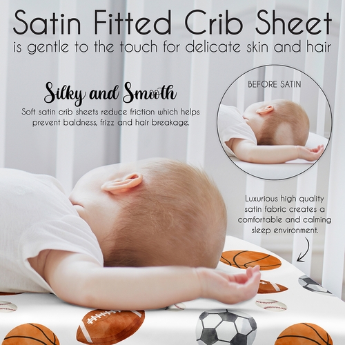 Watercolor Sports Theme Satin Fitted Crib Sheet - alt image 4