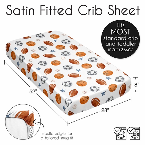 Watercolor Sports Theme Satin Fitted Crib Sheet - alt image 5