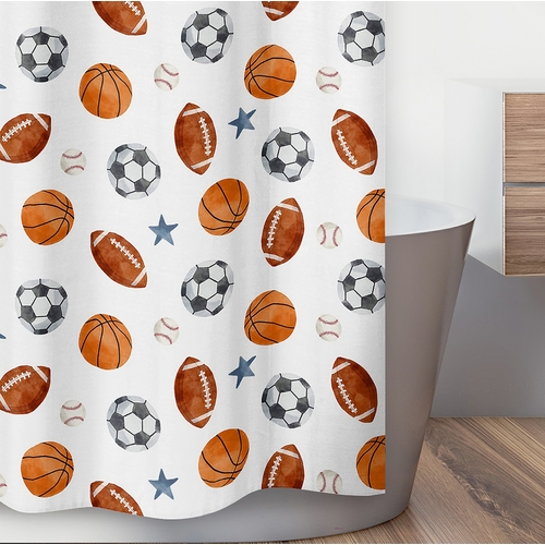 Watercolor Sports Theme Shower Curtain - alt image 2