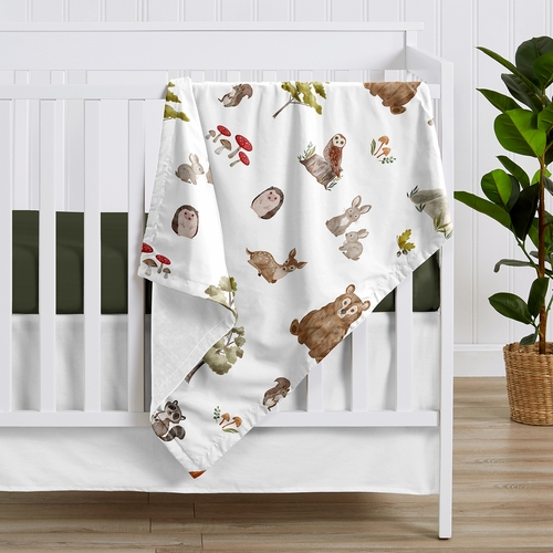 Watercolor Woodland Forest Animals Baby Blanket - alt image 1