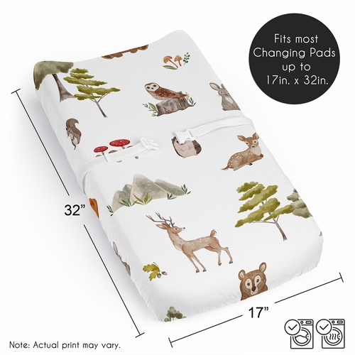 Watercolor Woodland Forest Animals Changing Pad Cover Sheet - alt image 5